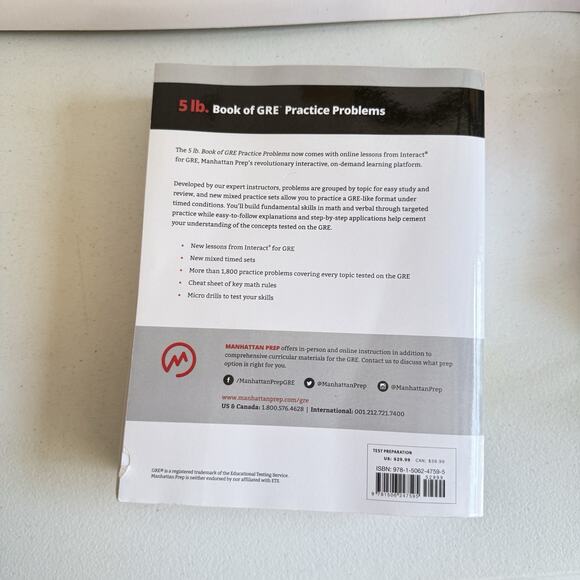 5 Lb. Book of GRE‎ Practice Problems by Manhattan Prep 3rd Edition VG T76 - Picture 4 of 5